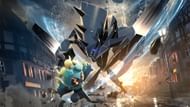 Base form Necrozma battles Marshadow in the Trading Card Game (Image via The Pokemon Company)